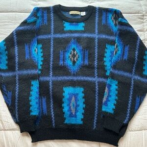 Stylish Black and Blue Geometric Sweater